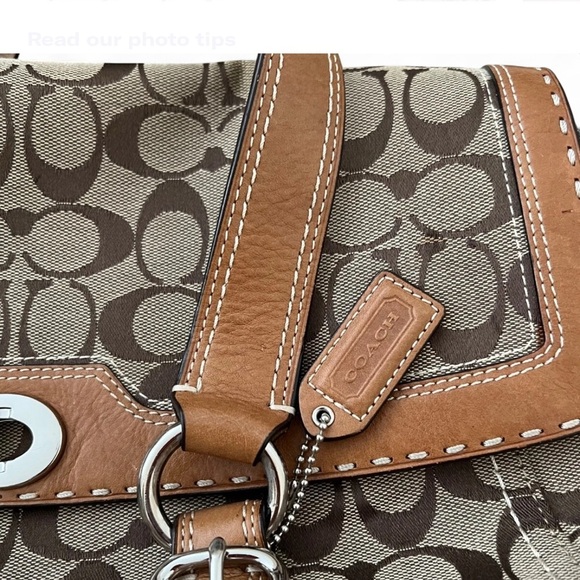 Coach Hampton Signature Logo Monogram Khaki Satchel Shoulder Bag - Picture 5 of 6